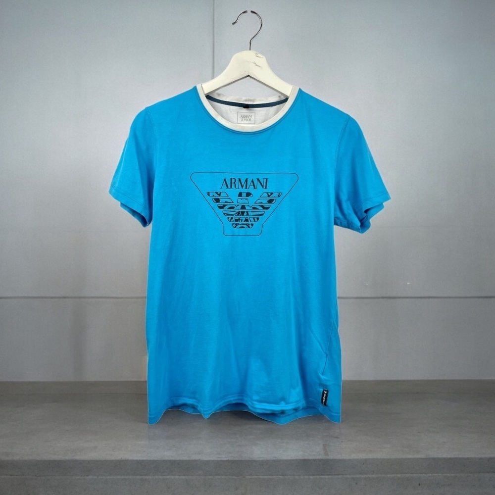 Armani Junior Azure Blue Crew Neck Graphic T Shirt Size 16